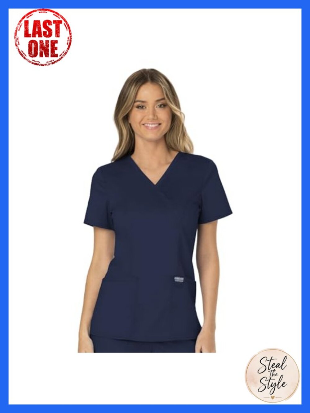 Cherokee Scrubs Top Women Mock Wrap 3 Pockets Soft Stretch Medical Scrub Shirt
